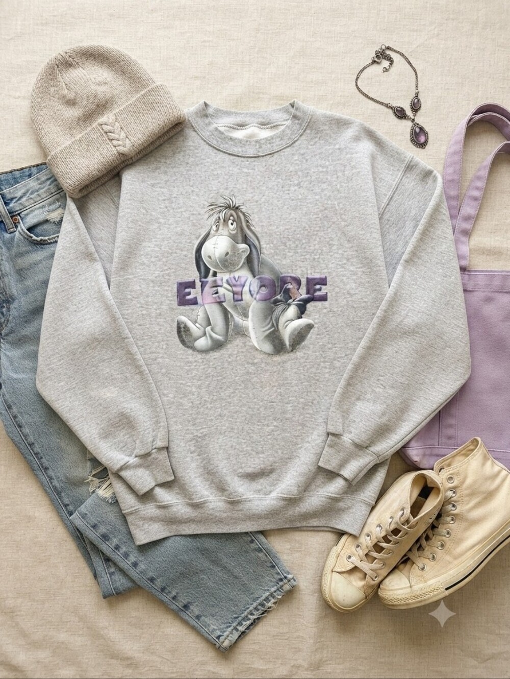Eeyore Gray Cotton Blend Crewneck Sweatshirt